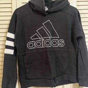 adidas Black Hoodie with White Logo and Stripe Accents